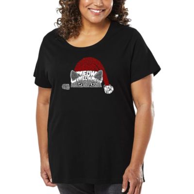 LA Pop Art Christmas Peeking Cat - Women's Plus Size Word Art T-Shirt