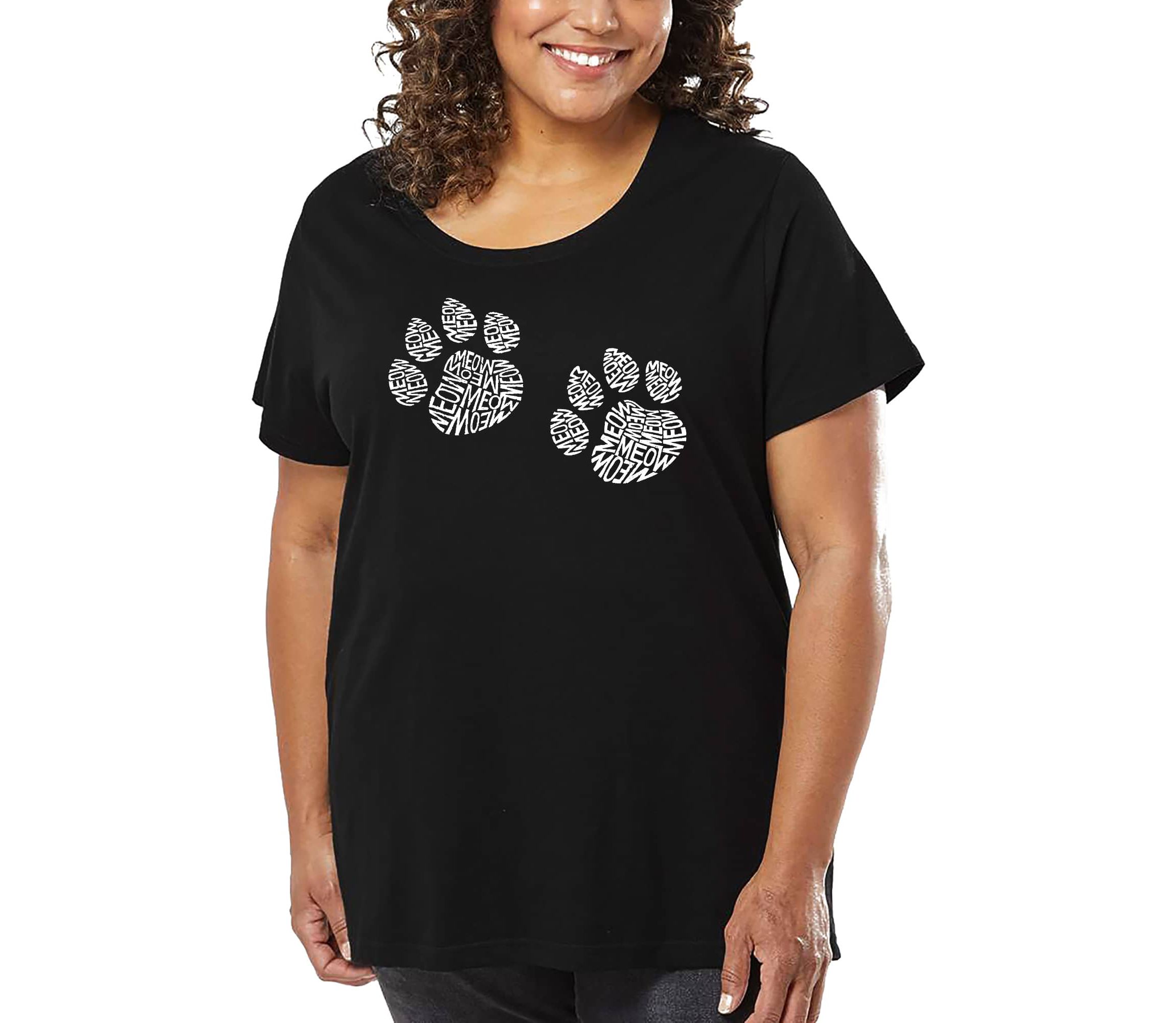Womens Plus Size Word Art T-shirt - Meow Cat Prints
