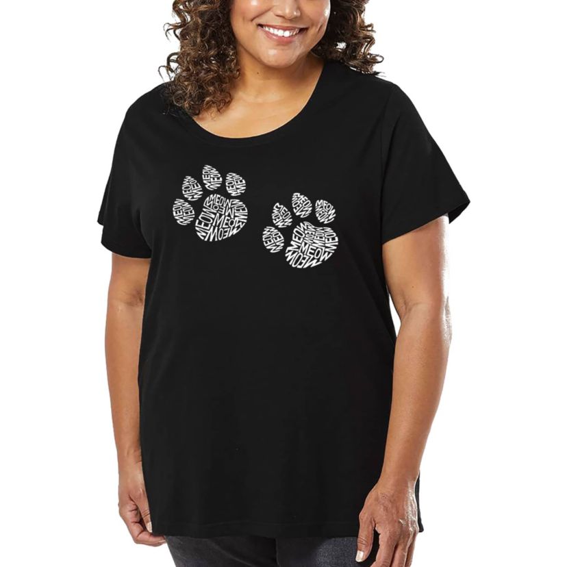 Womens Plus Size Word Art T-shirt - Meow Cat Prints