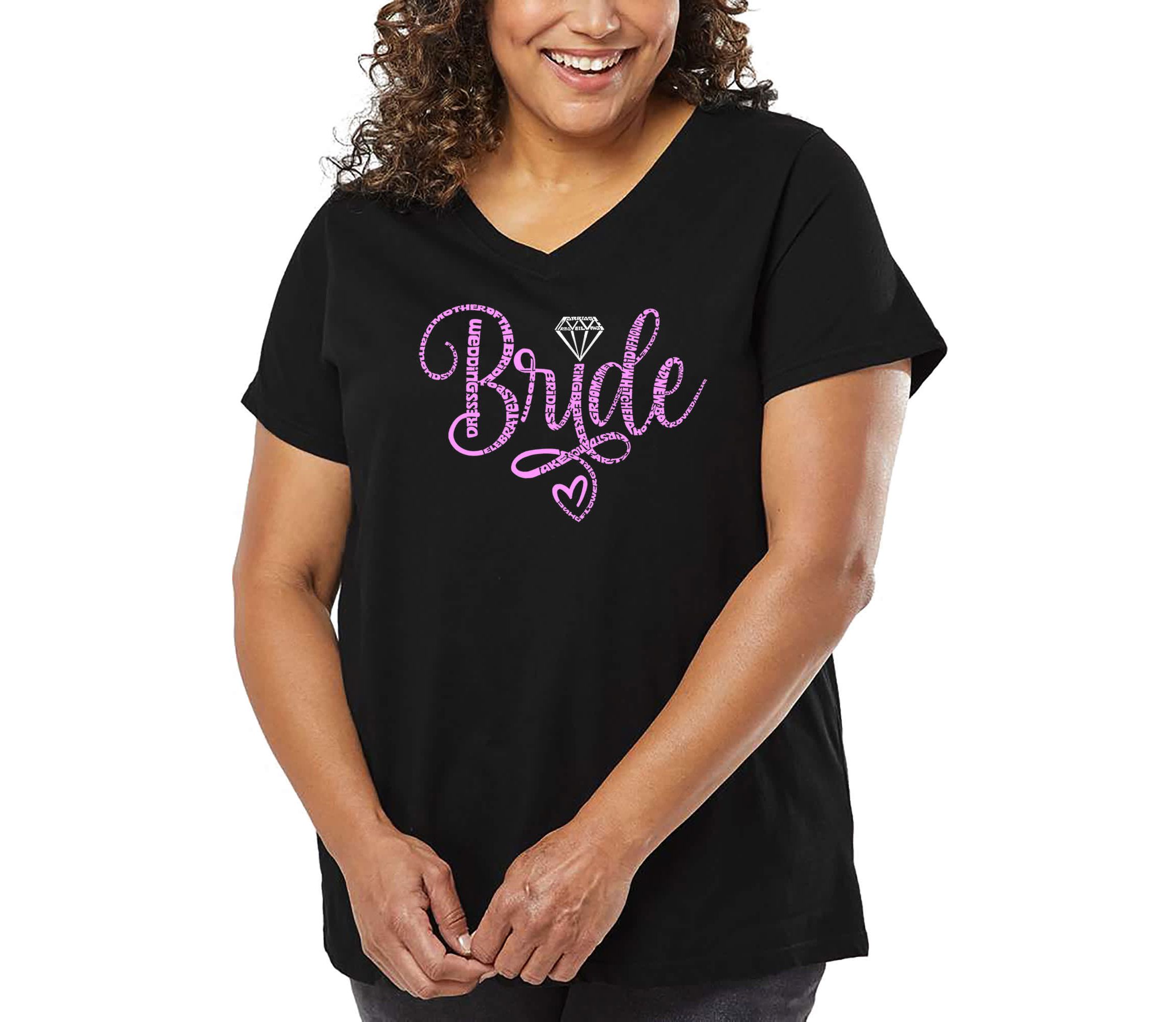 Womens Plus Size Word Art V-Neck - Bride