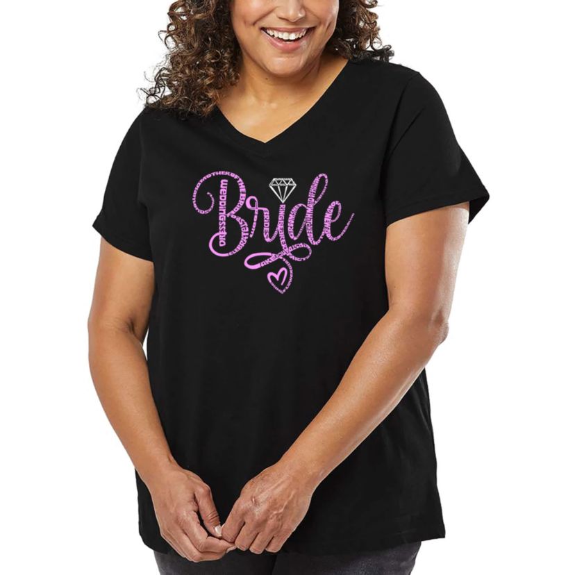 Womens Plus Size Word Art V-Neck - Bride