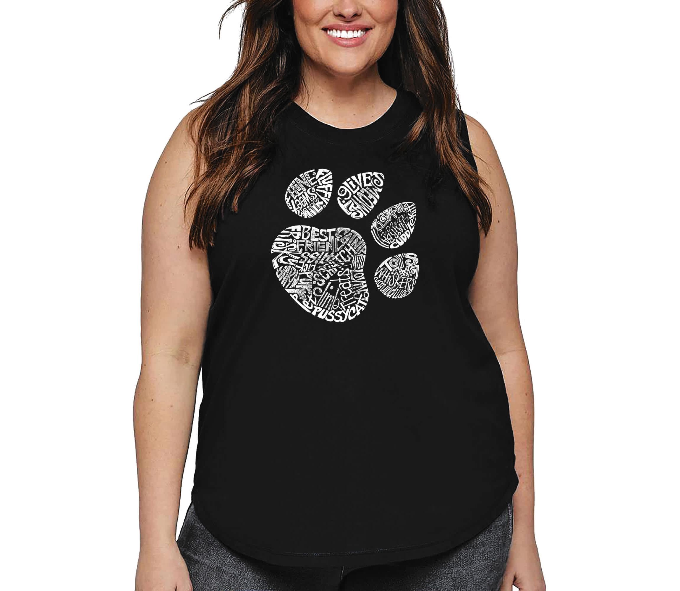 Womens Plus Size Word Art Tank Top - Cat Paw