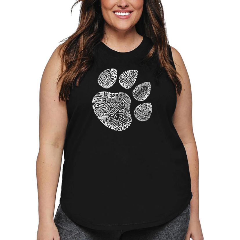 Womens Plus Size Word Art Tank Top - Cat Paw
