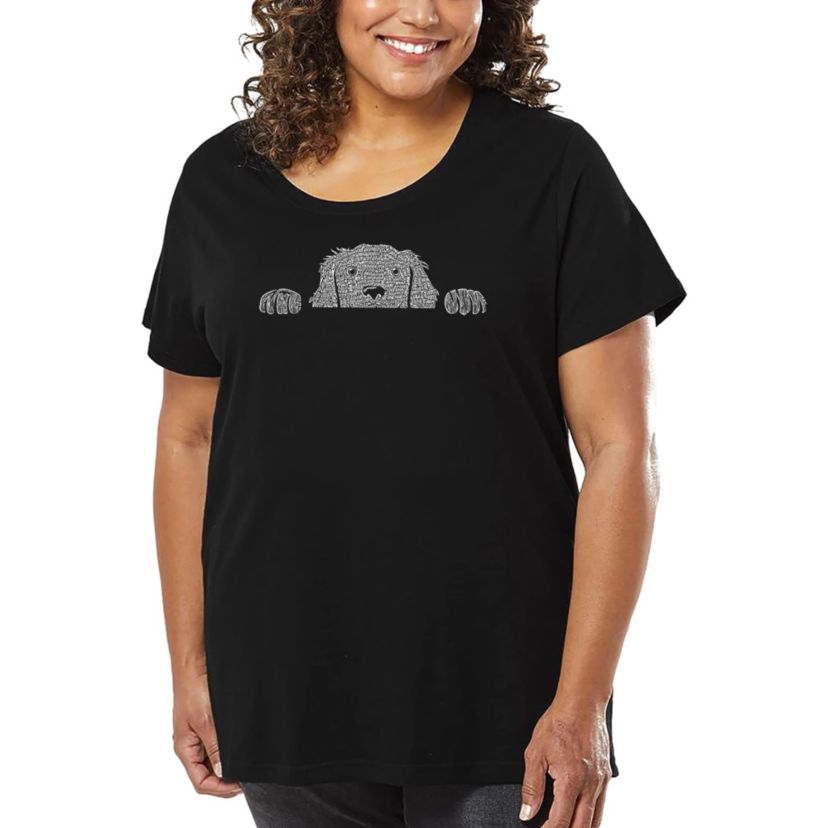 Womens Plus Size Word Art T-shirt - Peeking Dog