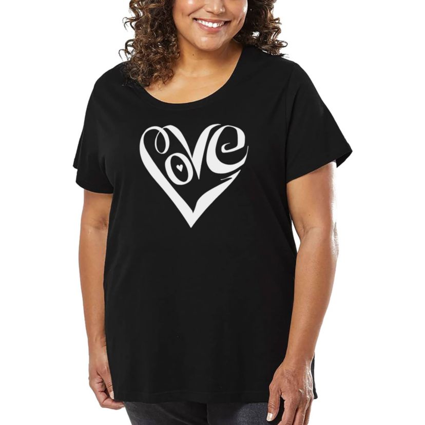 Womens Plus Size Word Art T-shirt - Script Love Heart
