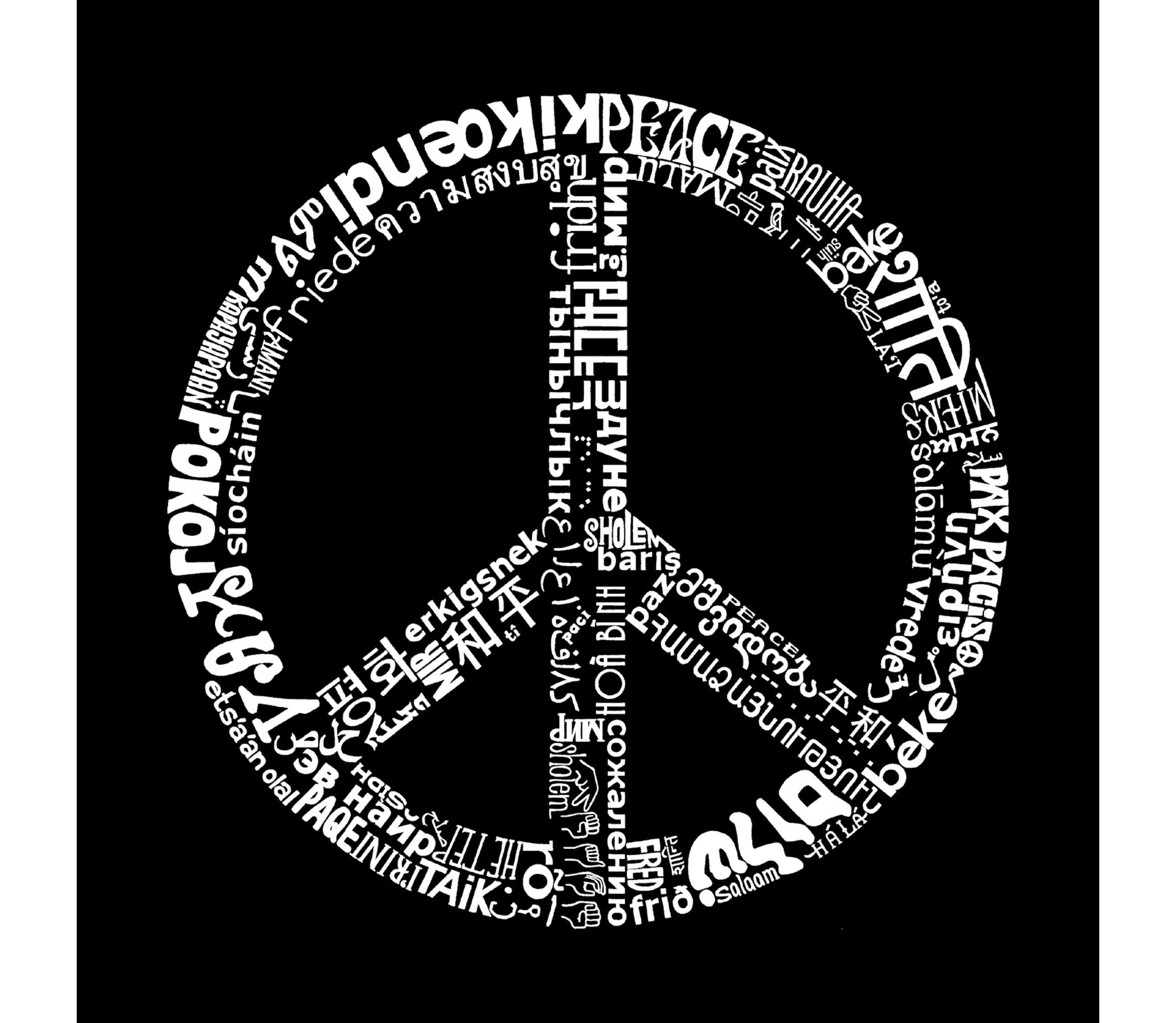 Womens Plus Size Word Art V-Neck - THE WORD PEACE IN 77 LANGUAGES