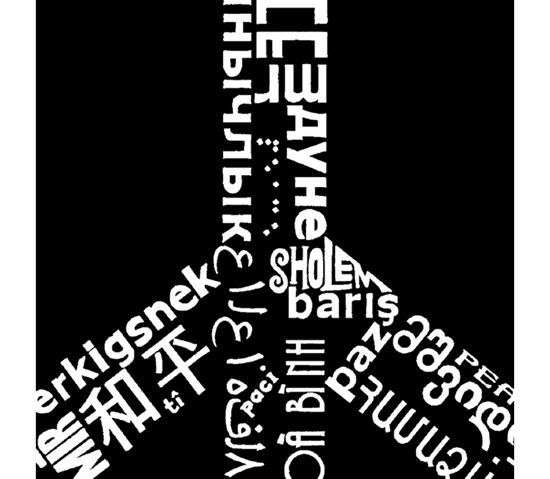 Womens Plus Size Word Art V-Neck - THE WORD PEACE IN 77 LANGUAGES