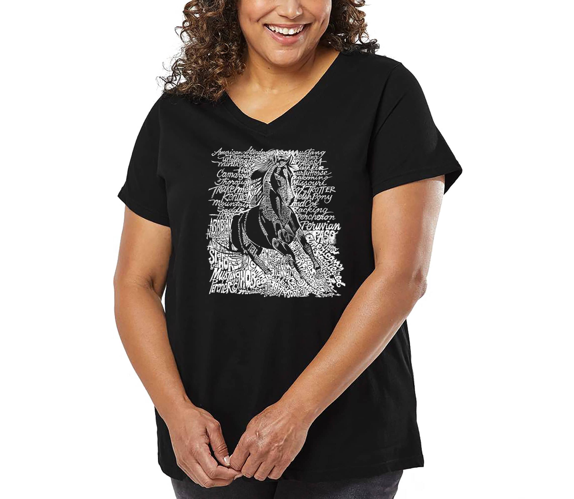 Womens Plus Size Word Art V-Neck - POPULAR HORSE BREEDS
