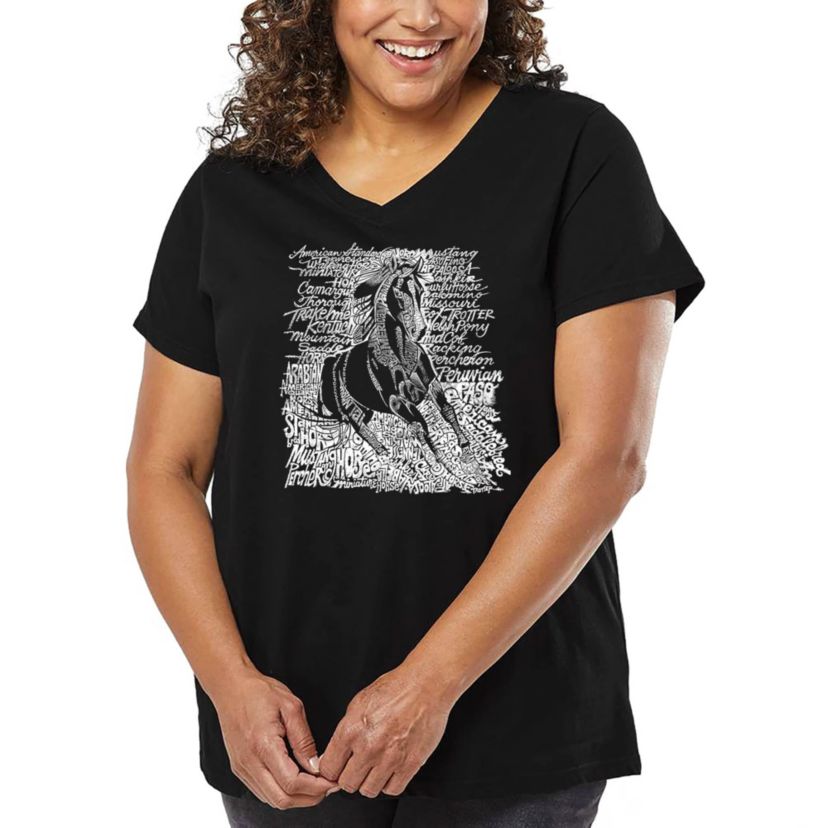 Womens Plus Size Word Art V-Neck - POPULAR HORSE BREEDS
