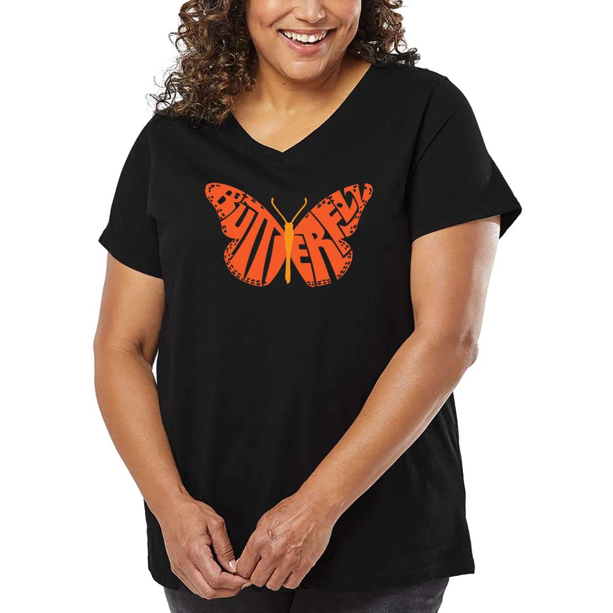 Butterfly - Womens Plus Size Word Art V-Neck