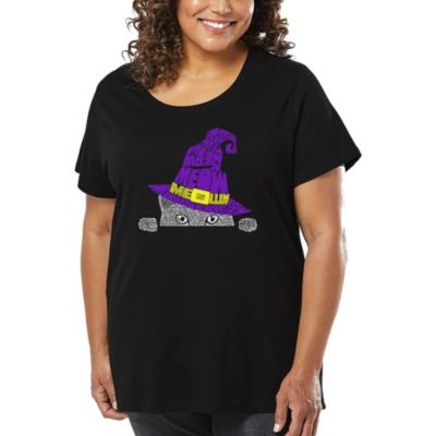 LA Pop Art Peeking Witch Cat - Women's Plus Size Word Art T-Shirt, Black, 4X