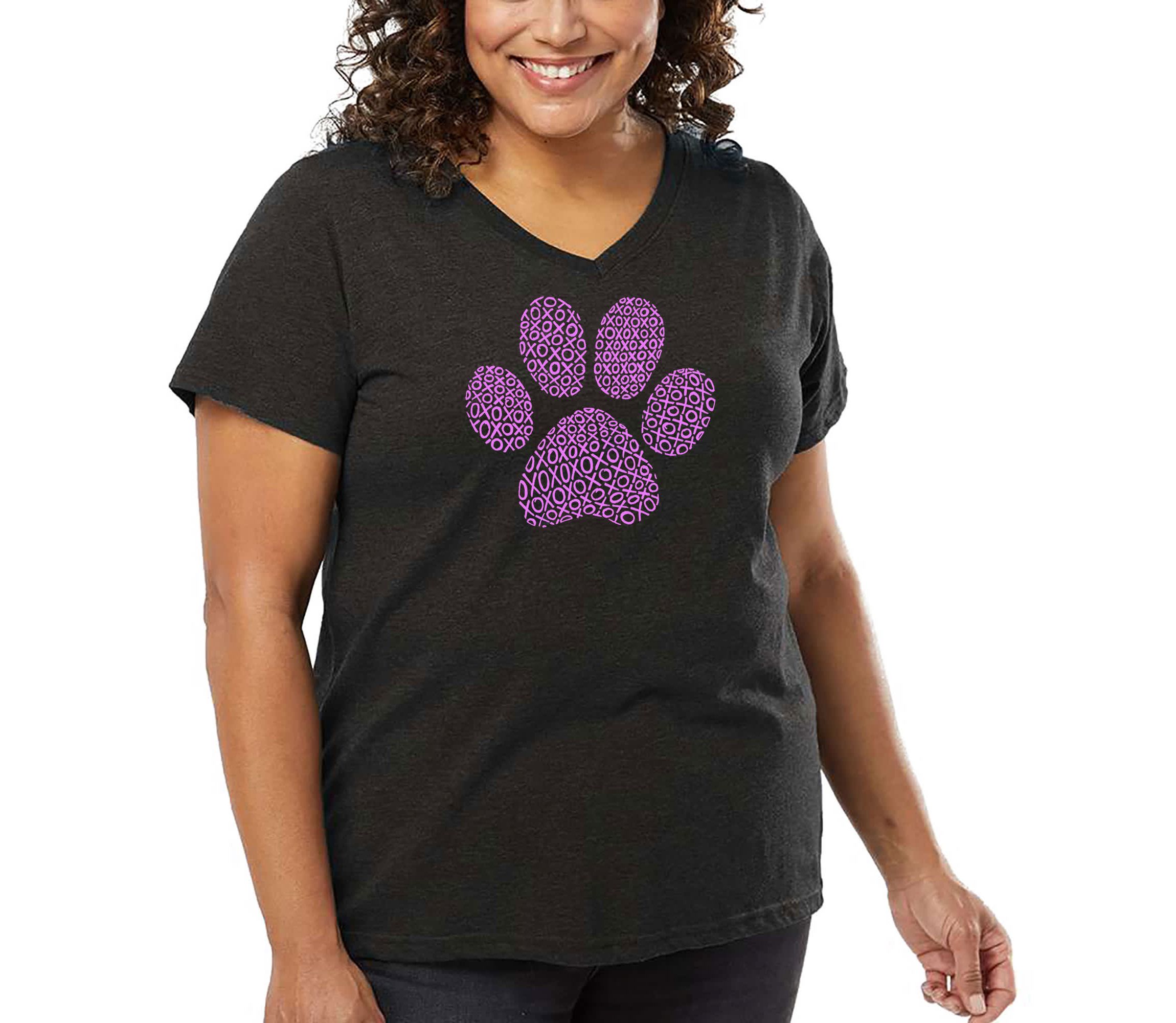 Womens Plus Size Word Art V-Neck - XOXO Dog Paw