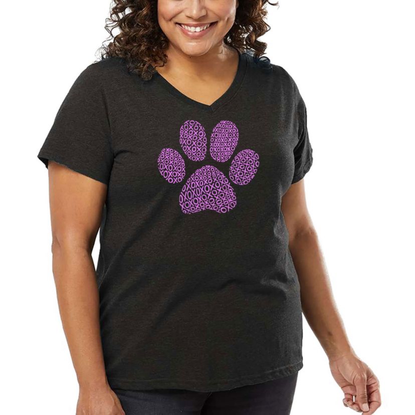 Womens Plus Size Word Art V-Neck - XOXO Dog Paw