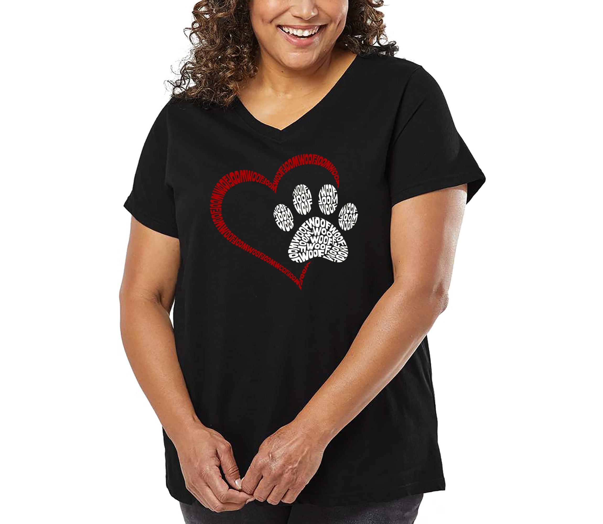 Paw Heart - Womens Plus Size Word Art V-Neck