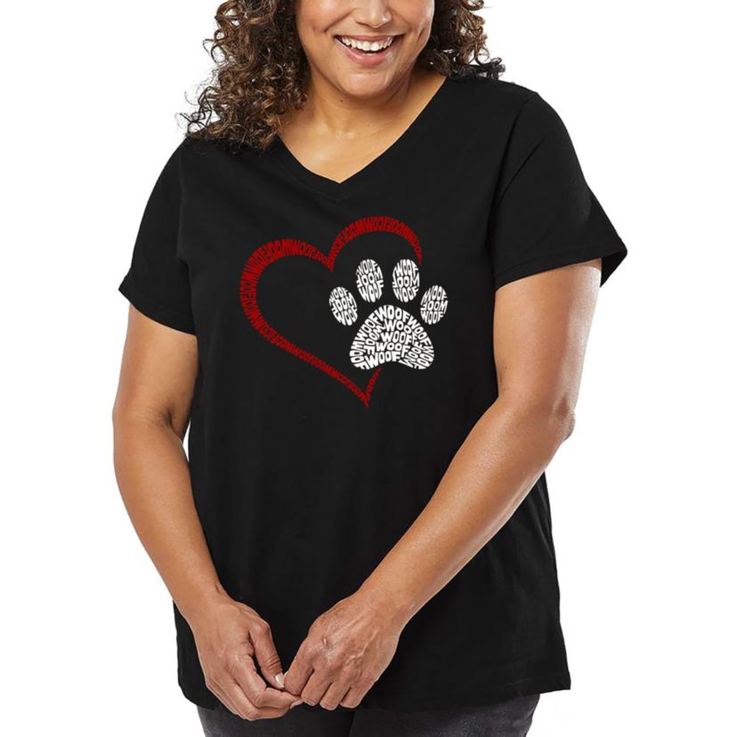 Paw Heart - Womens Plus Size Word Art V-Neck