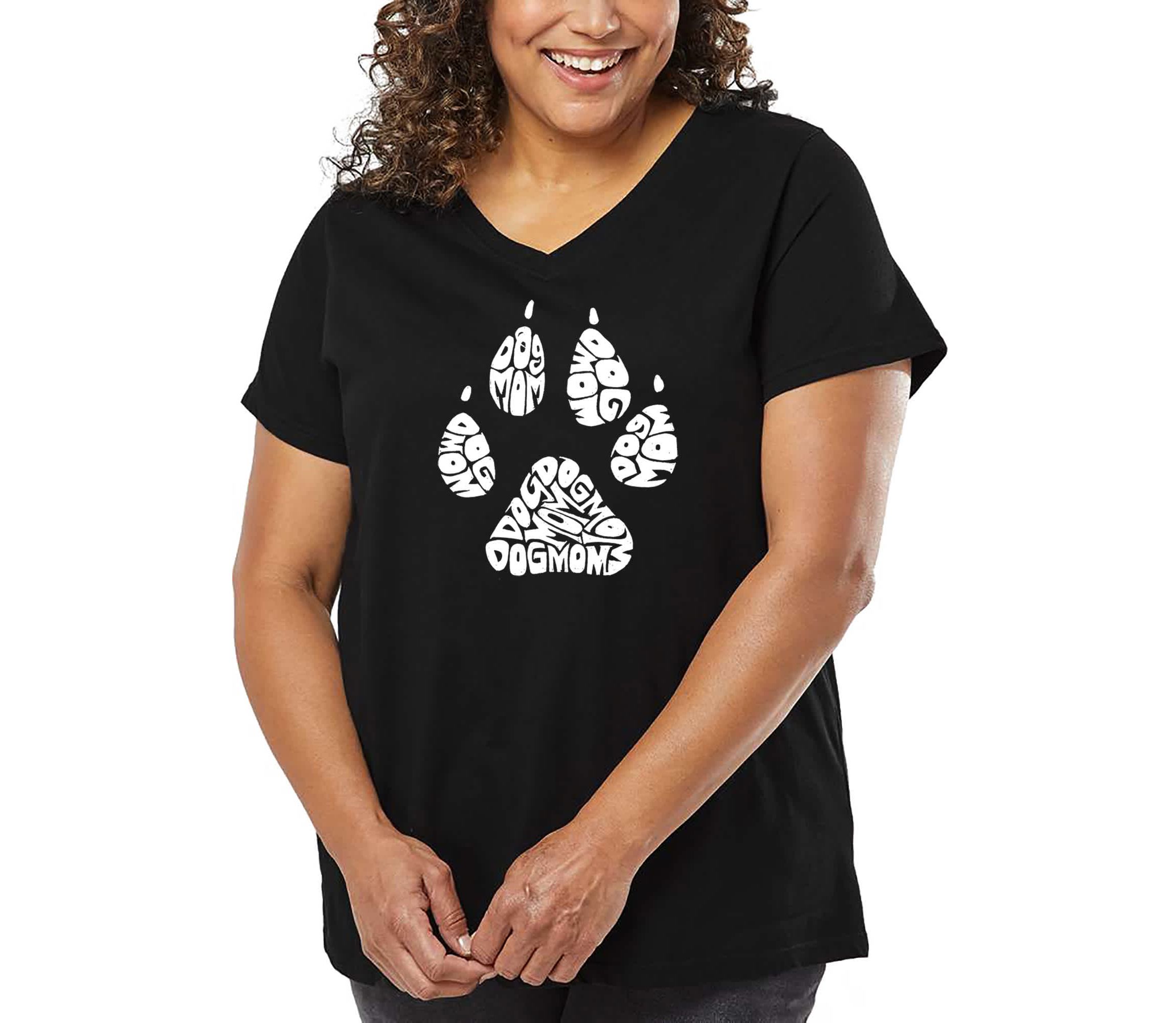 Womens Plus Size Word Art V-Neck - Dog Mom