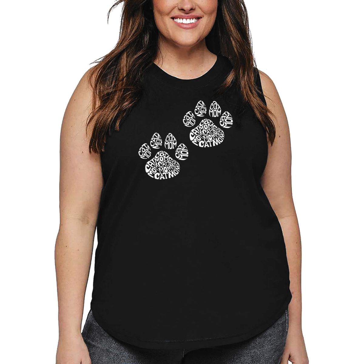 Womens Plus Size Word Art Tank Top - Cat Mom