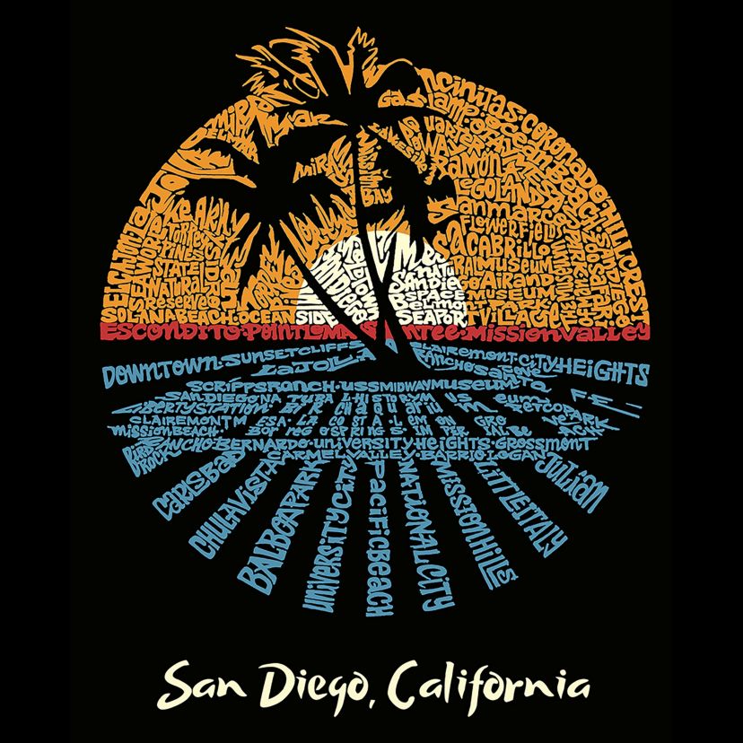 Womens Plus Size Word Art V-Neck - Cities In San Diego