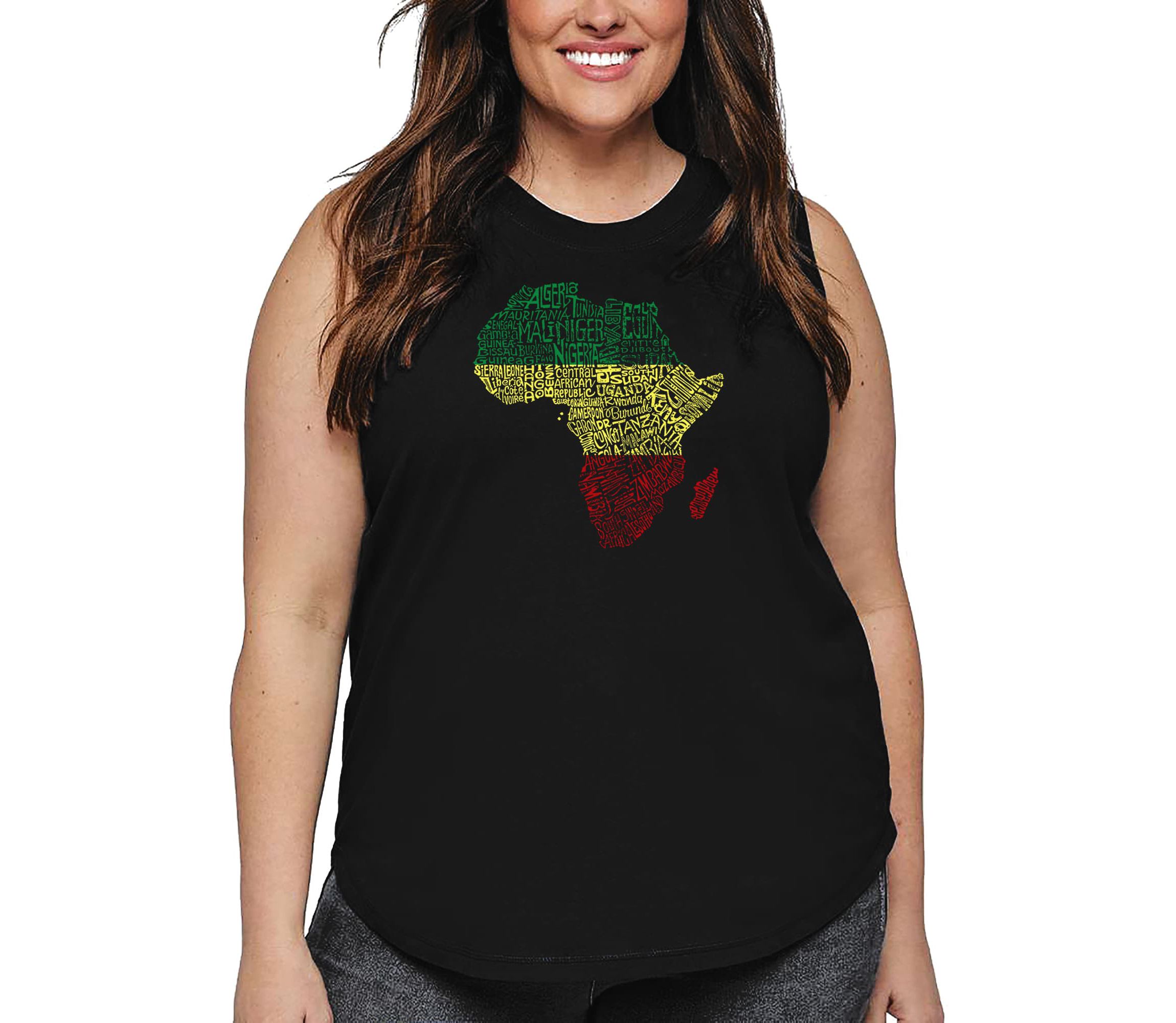 Womens Plus Size Word Art Tank Top - Countries in Africa