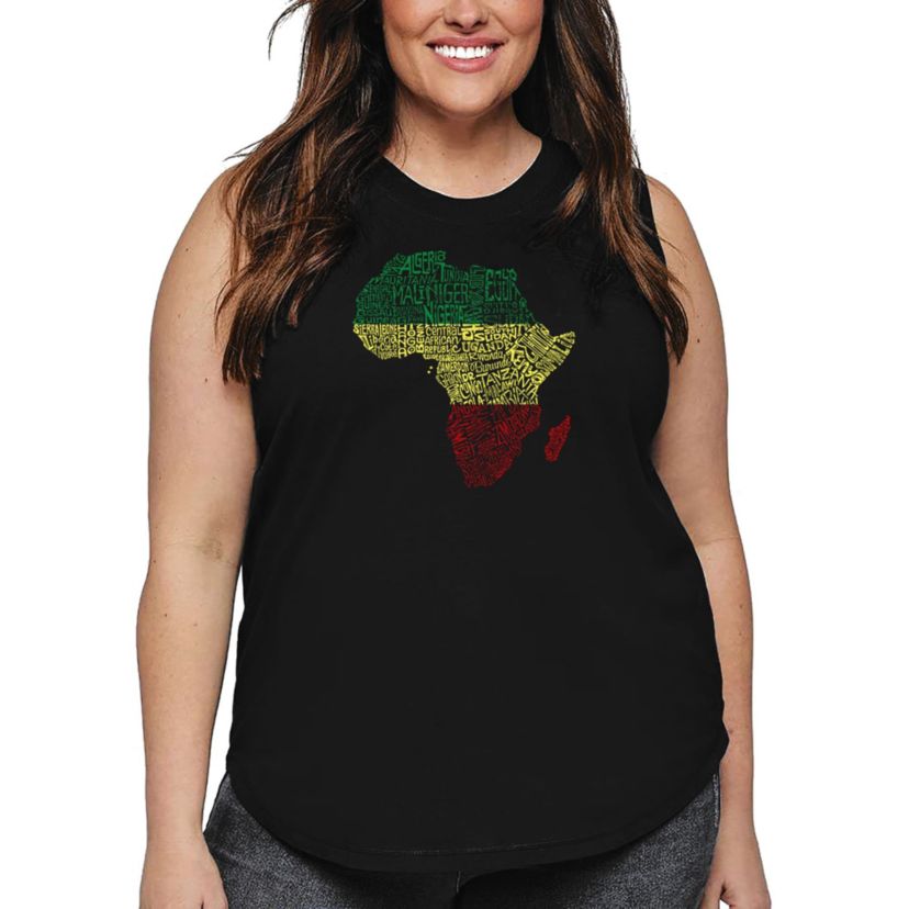 Womens Plus Size Word Art Tank Top - Countries in Africa
