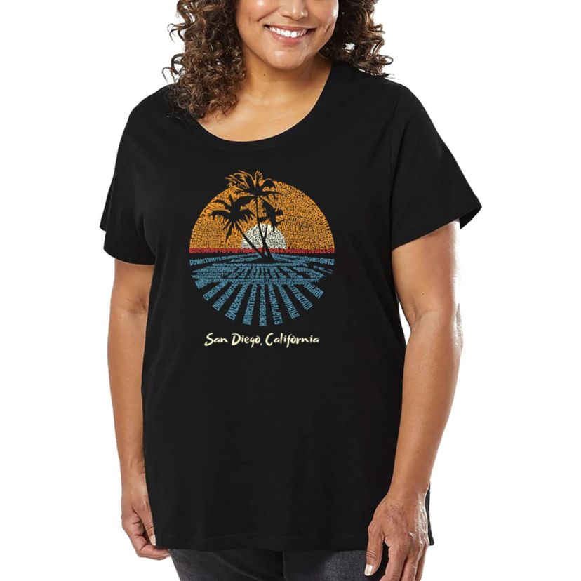 Womens Plus Size Word Art T-shirt - Cities In San Diego