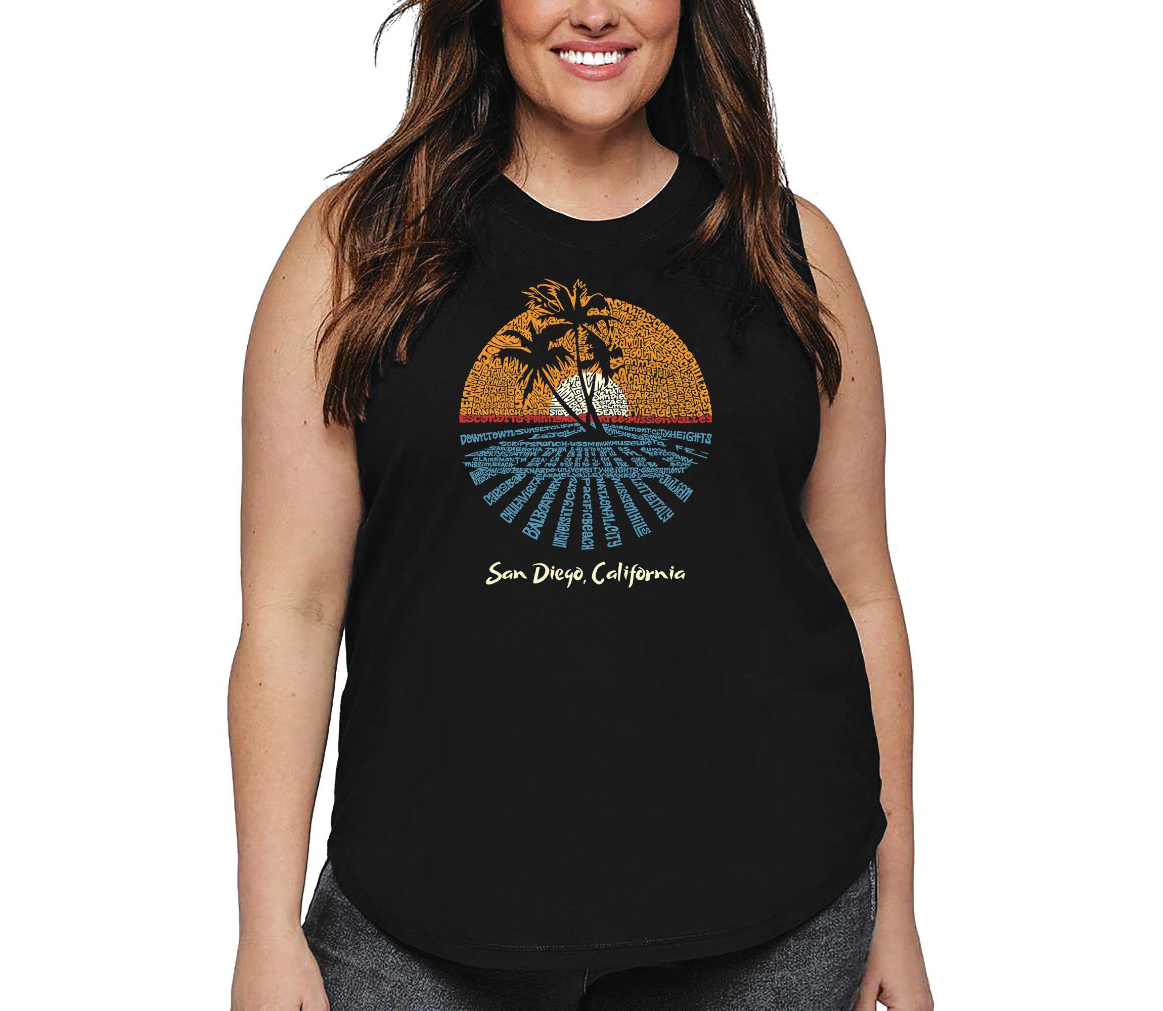 Womens Plus Size Word Art Tank Top - Cities In San Diego