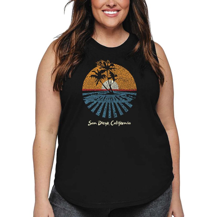 Womens Plus Size Word Art Tank Top - Cities In San Diego