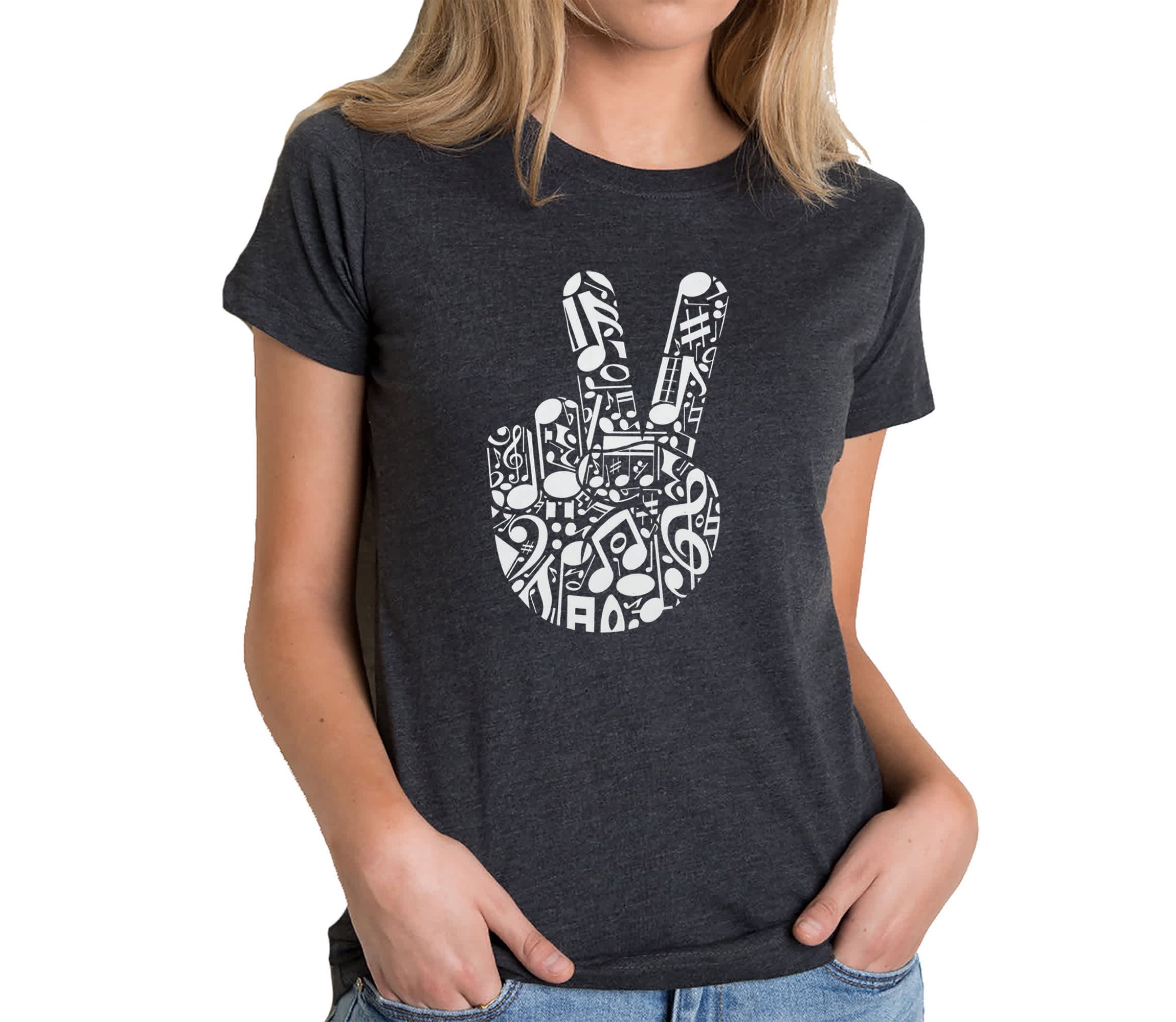 Peace Finger Notes - Womens Premium Blend Word Art T-Shirt