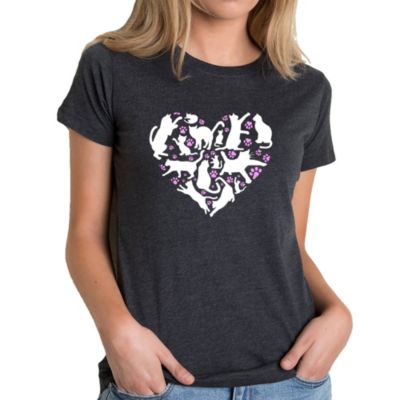 LA Pop Art Cat Heart - Women's Premium Blend Word Art T-Shirt, Black, XXL