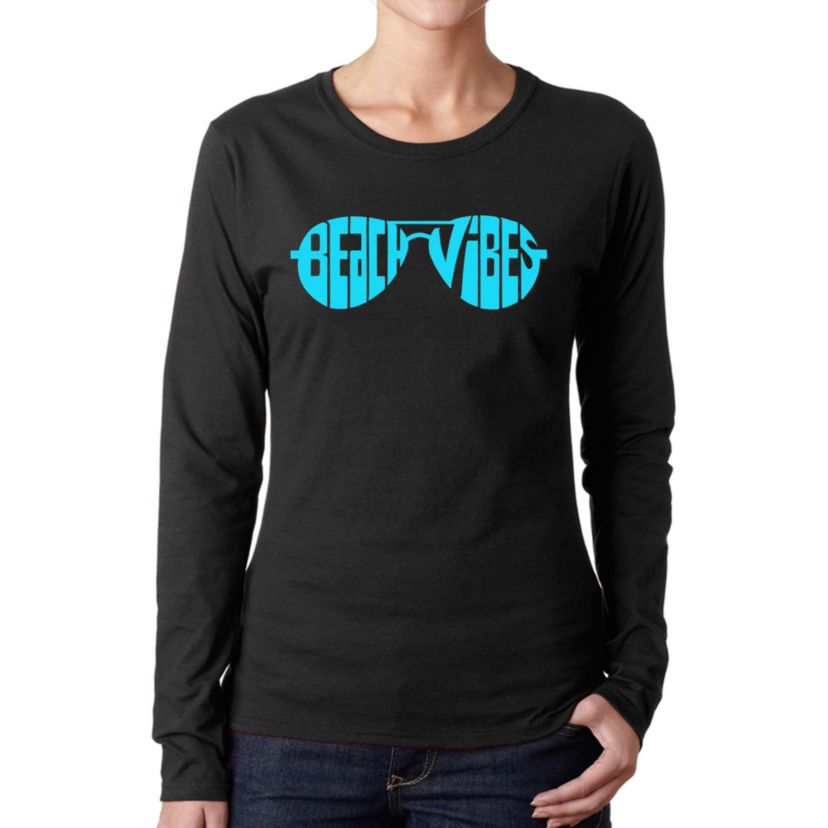 Beach Vibes - Womens Word Art Long Sleeve T-Shirt