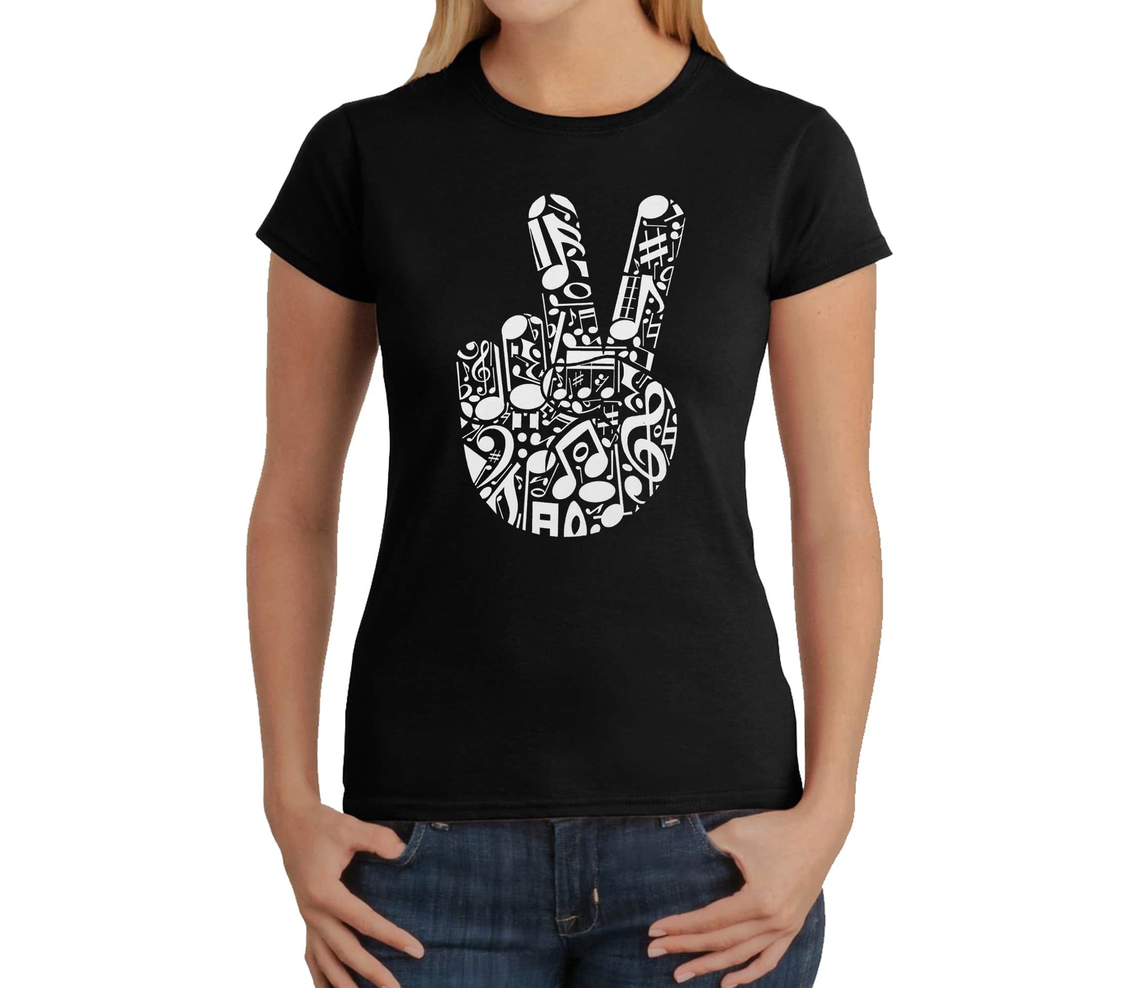 Peace Finger Notes - Womens Word Art T-Shirt