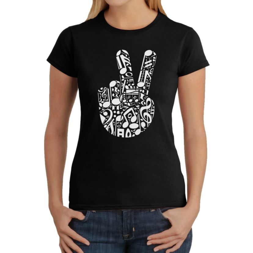 Peace Finger Notes - Womens Word Art T-Shirt