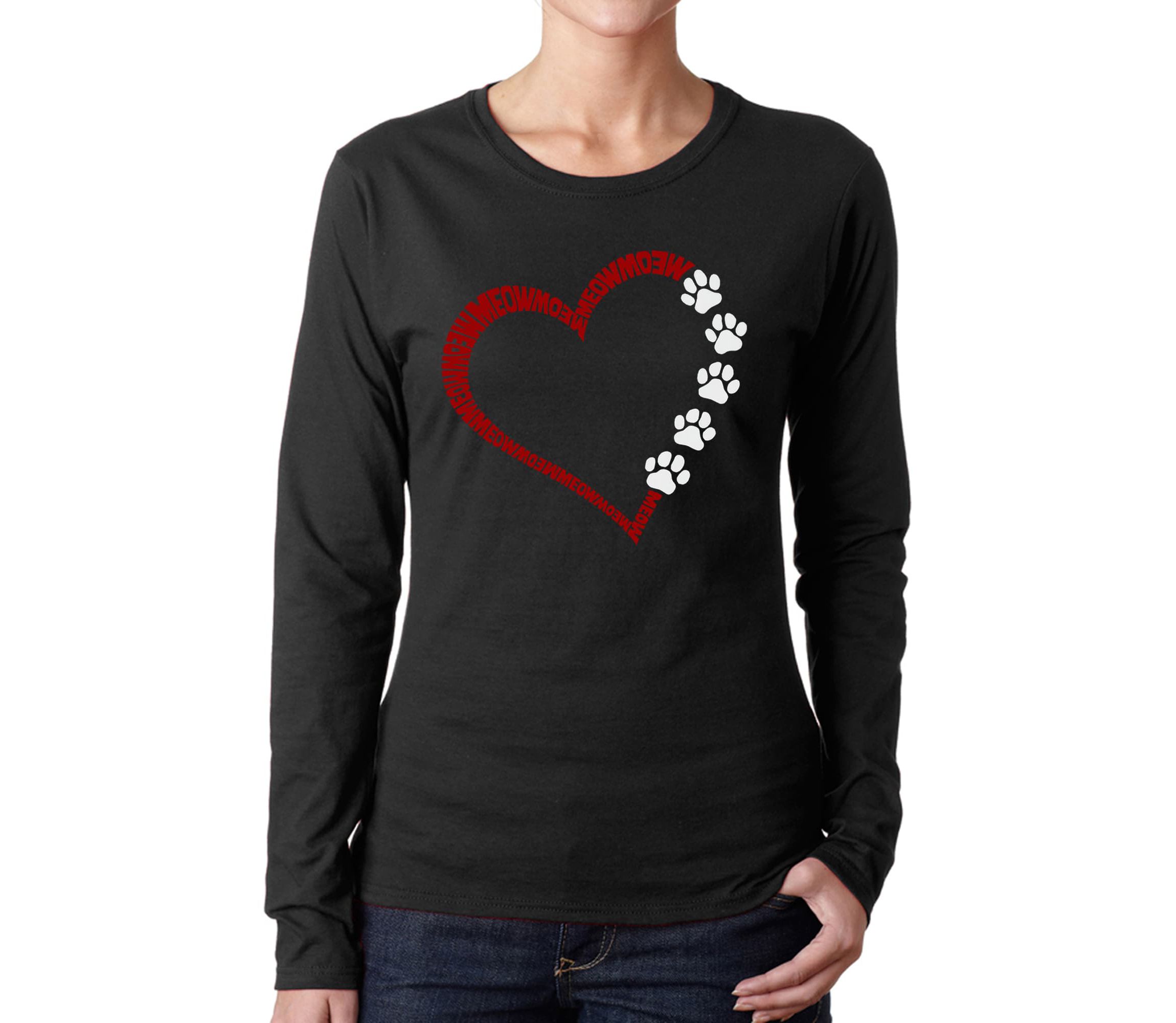 Meow Heart - Womens Word Art Long Sleeve T-Shirt