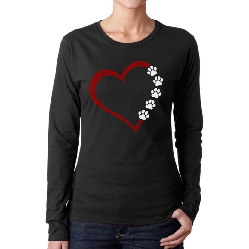 Meow Heart - Womens Word Art Long Sleeve T-Shirt