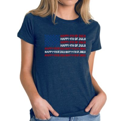 LA Pop Art Happy 4th of July - Women's Premium Blend Word Art T-Shirt, Navy Blue, XXL