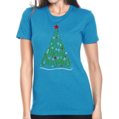LA Pop Art We Wish You A Merry Christmas - Women's Premium Blend Word Art T-Shirt, Turquoise, XXL