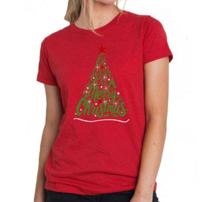 LA Pop Art We Wish You A Merry Christmas - Women's Premium Blend Word Art T-Shirt, Red, XXL