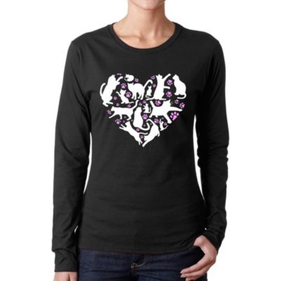 LA Pop Art Cat Heart - Women's Word Art Long Sleeve T-Shirt, Black, 3XL