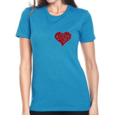 LA Pop Art All You Need is Love - Women's Premium Blend Word Art T-Shirt, Turquoise, XXL