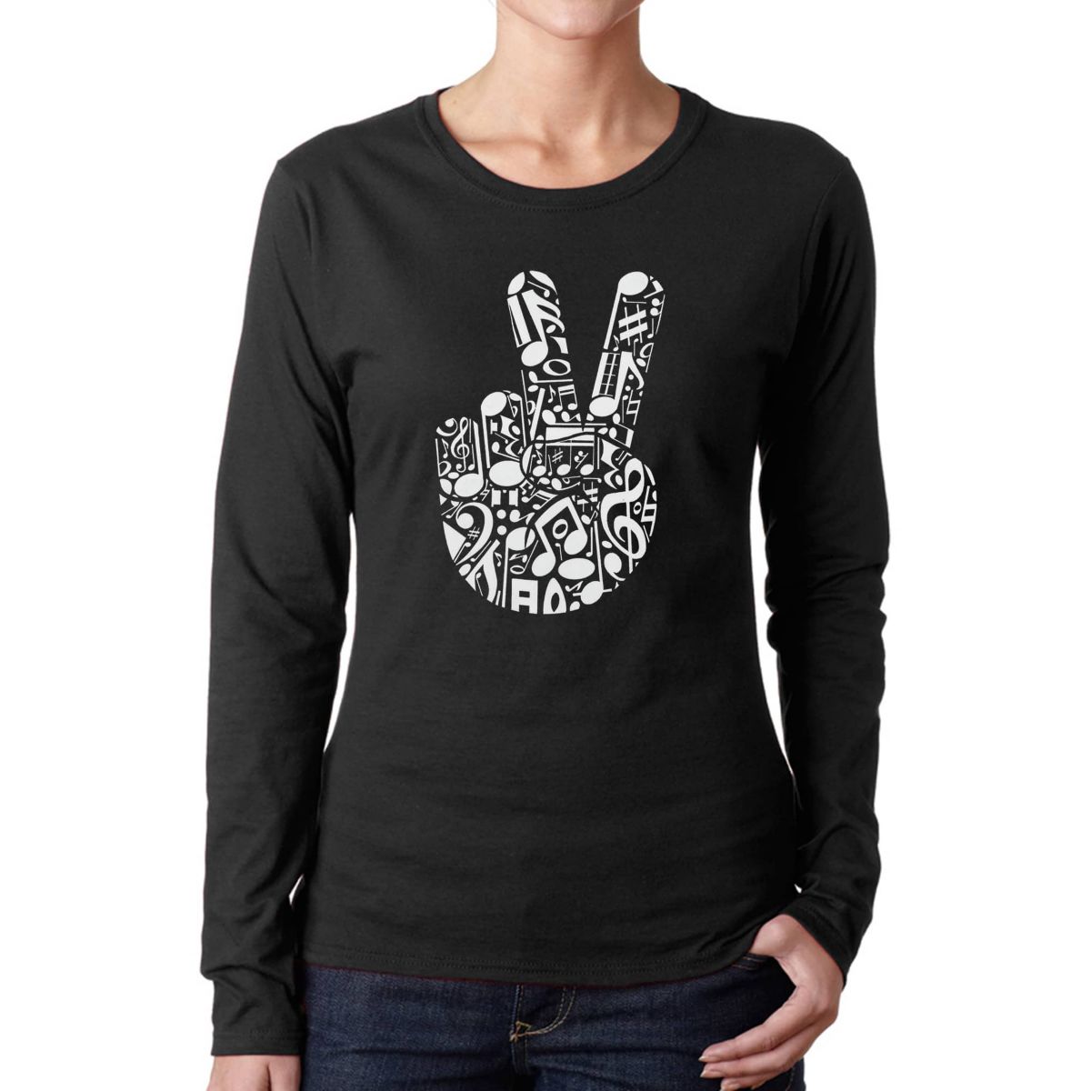 Peace Finger Notes - Womens Word Art Long Sleeve T-Shirt