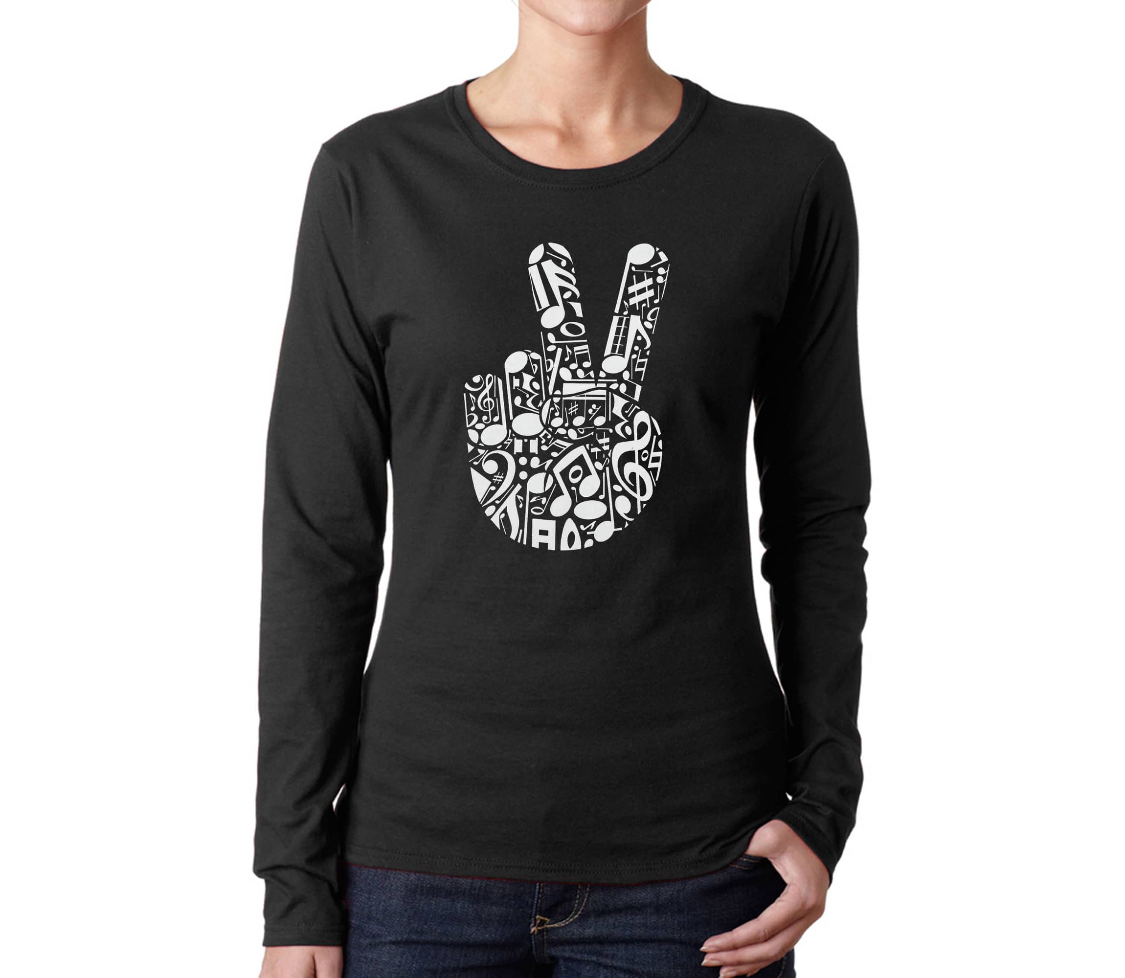 Peace Finger Notes - Womens Word Art Long Sleeve T-Shirt