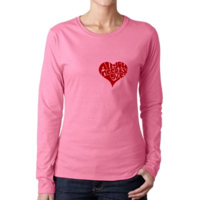 LA Pop Art All You Need is Love - Women's Word Art Long Sleeve T-Shirt, Pink, 3XL
