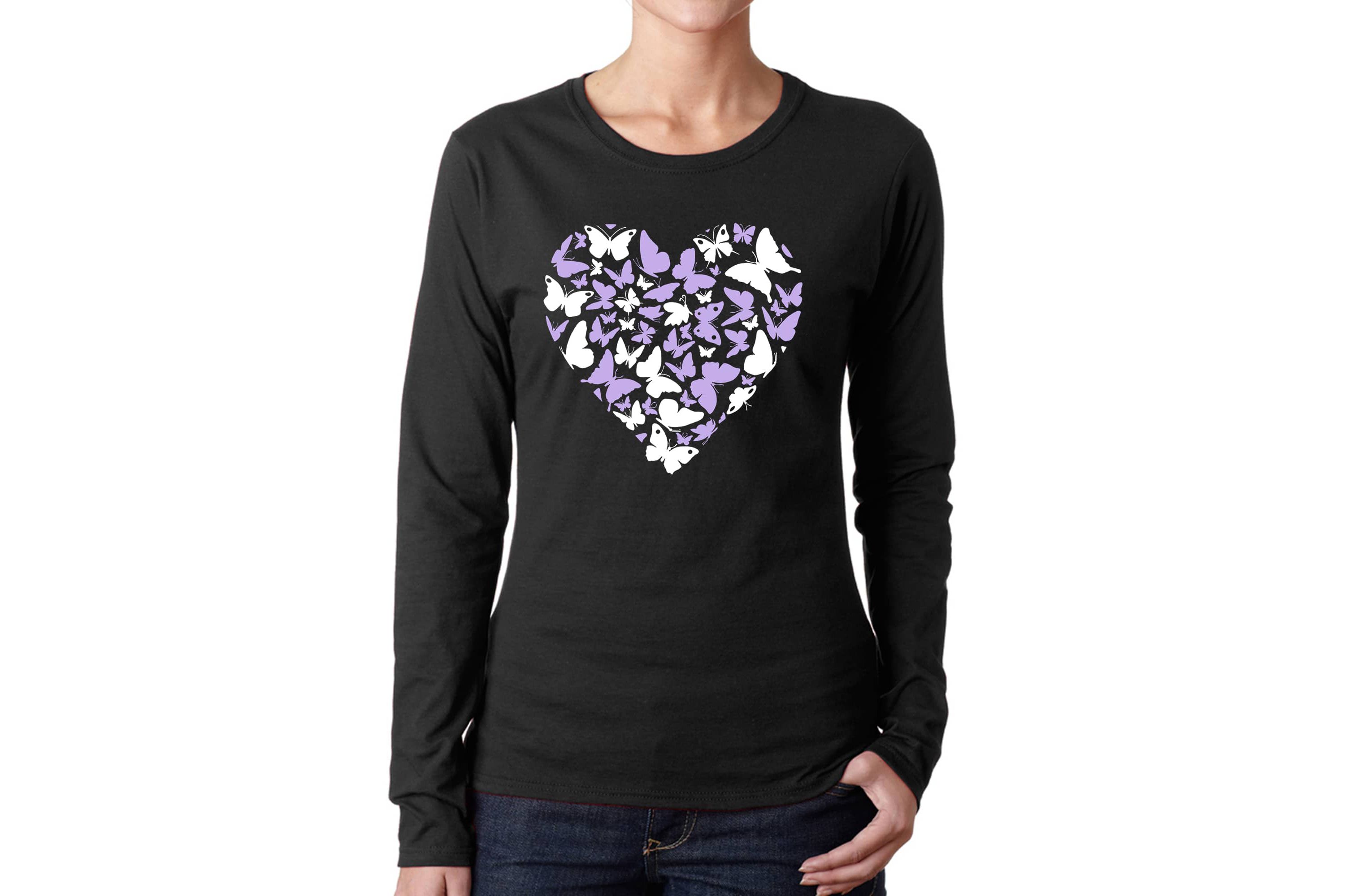 Butterfly Heart - Womens Word Art Long Sleeve T-Shirt