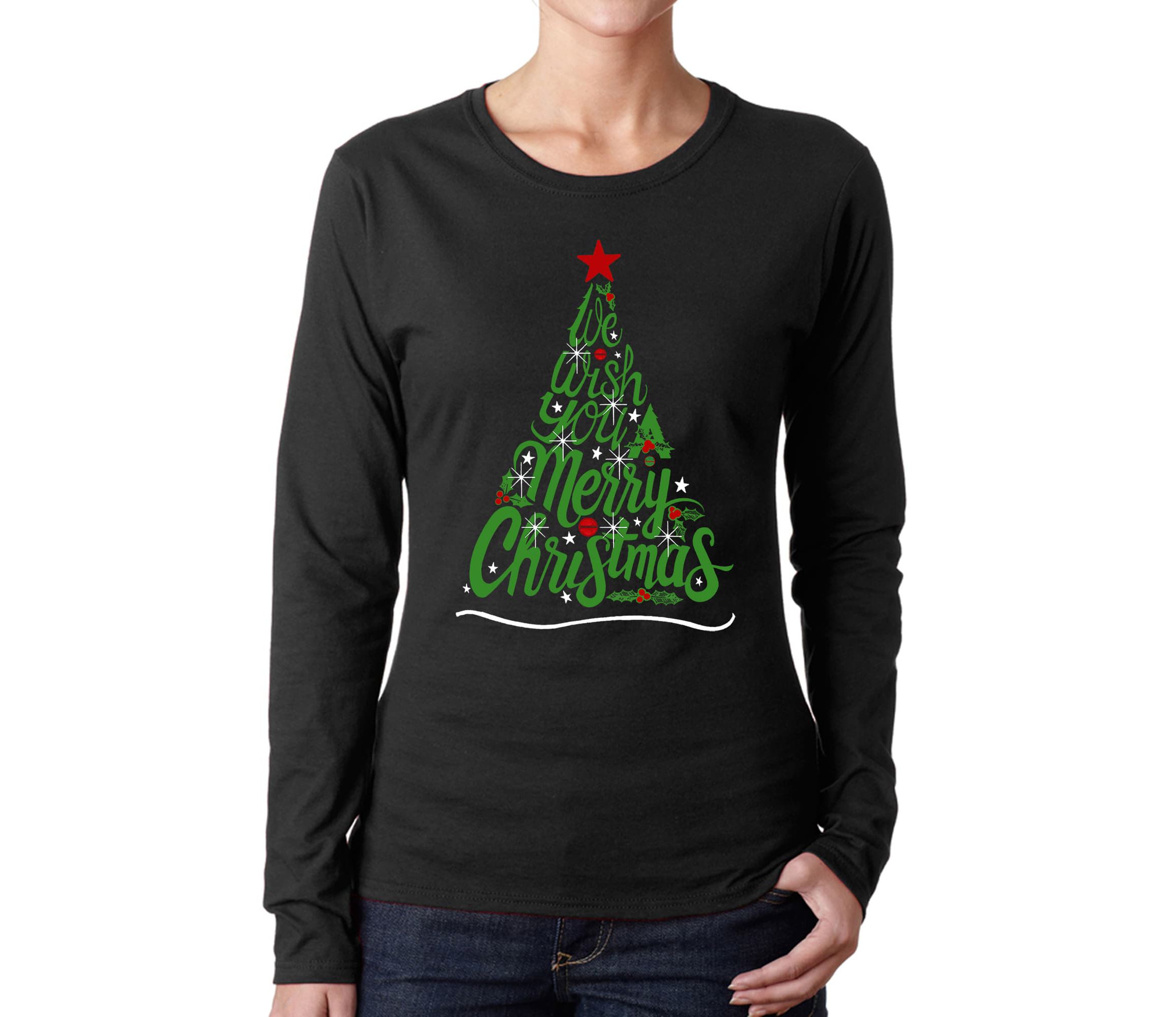 We Wish You A Merry Christmas - Womens Word Art Long Sleeve T-Shirt
