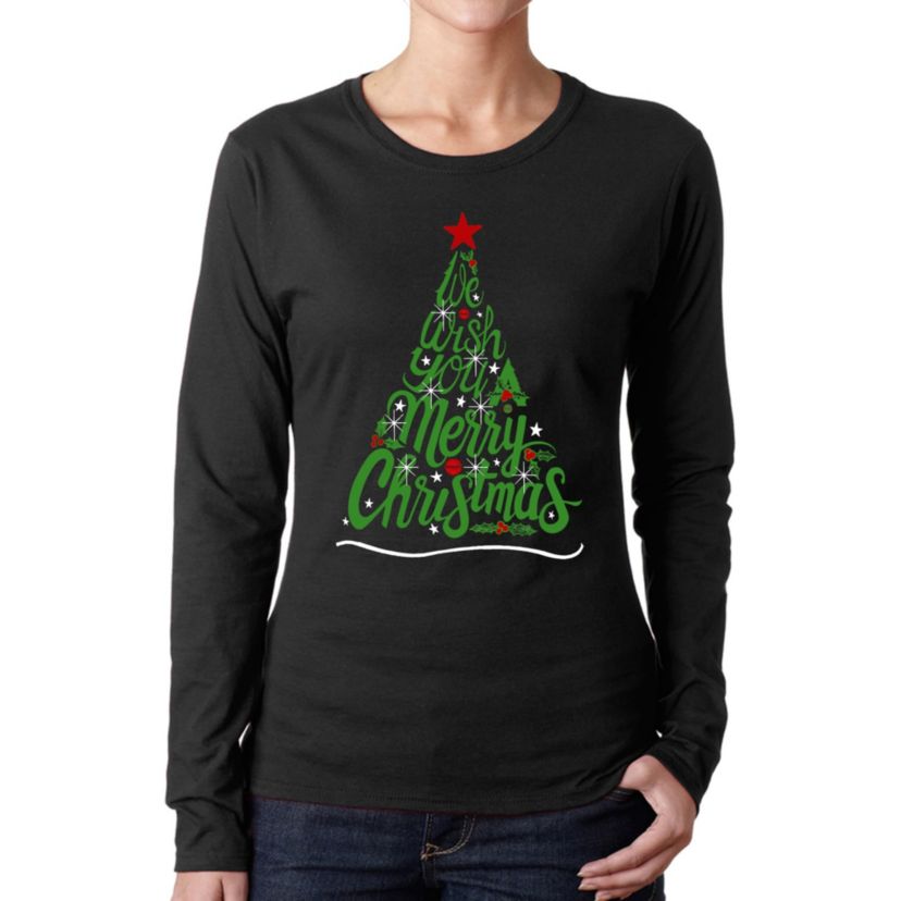 We Wish You A Merry Christmas - Womens Word Art Long Sleeve T-Shirt
