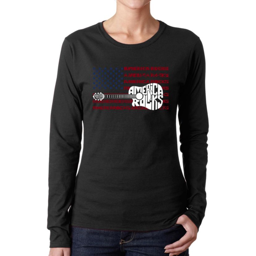 America Rocks - Womens Word Art Long Sleeve T-Shirt