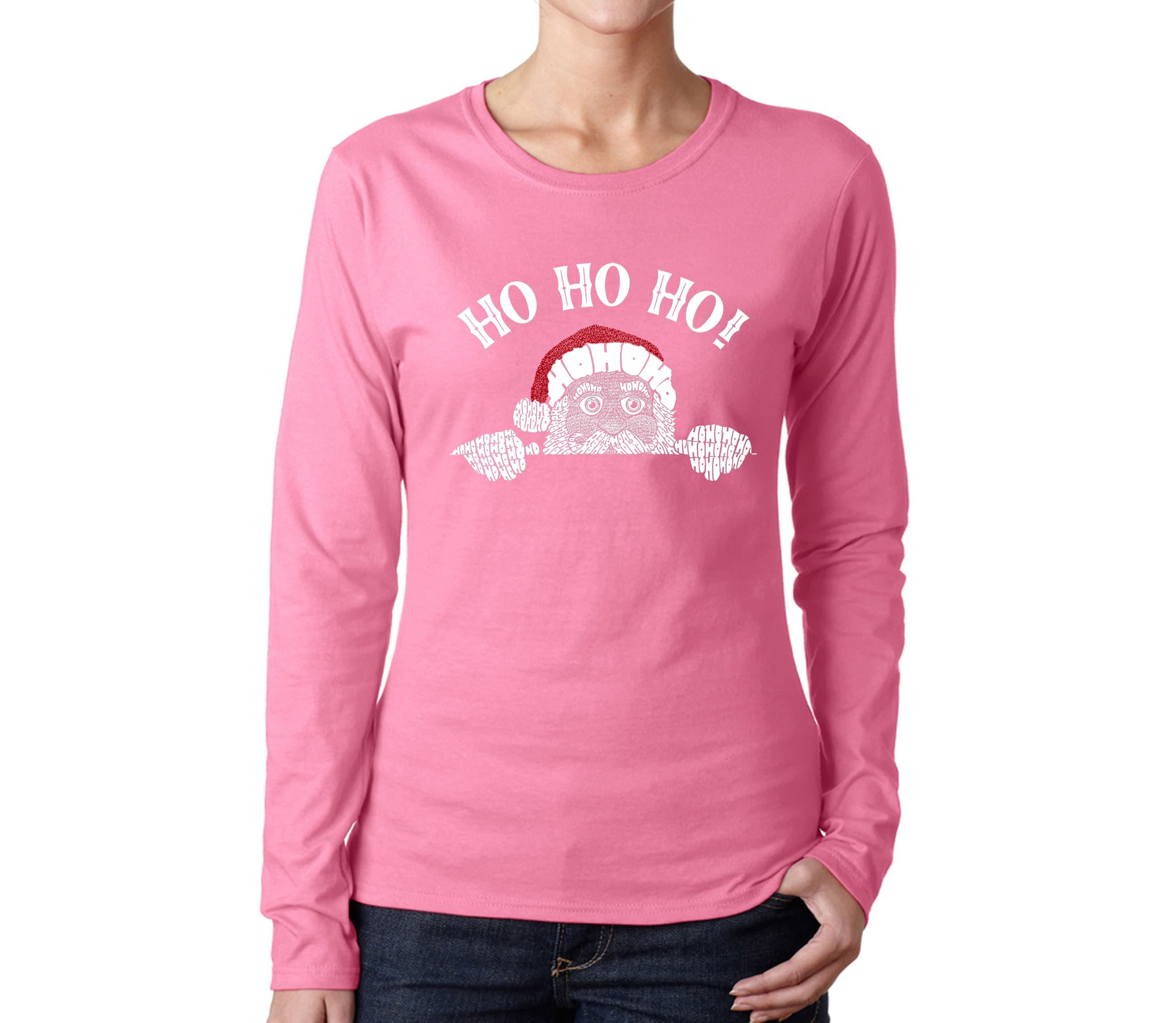 Peeking Santa - Womens Word Art Long Sleeve T-Shirt