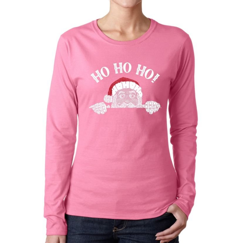 Peeking Santa - Womens Word Art Long Sleeve T-Shirt