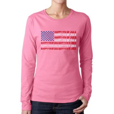 LA Pop Art Happy 4th of July - Women's Word Art Long Sleeve T-Shirt, Pink, 3XL
