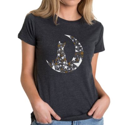 LA Pop Art Cat Sitting On Moon - Women's Premium Blend Word Art T-Shirt, Black, XXL